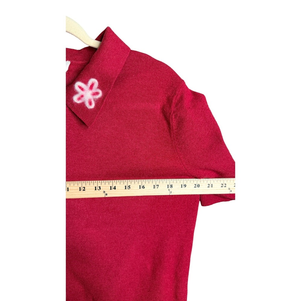 La Vila Milano Pink Flower Collar Short Sleeve Polo Sweater Knit Top Large - Picture 5 of 7